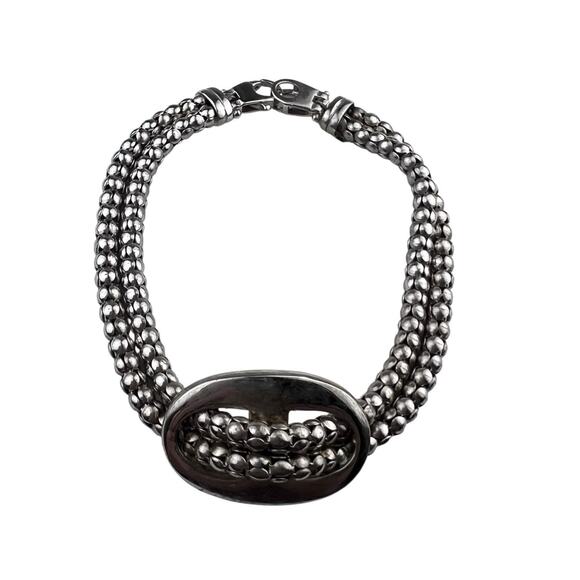 Bubble Chain Italy Double Strand Sterling Silver Bracelet 7.5" Unique Clasp - Picture 1 of 8